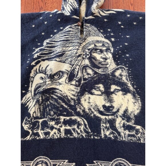 Alpaca Wool Hooded Poncho Unisex Aztec Wolf Eagle All Seasons Native American - Picture 4 of 10